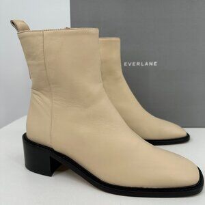 Everlane The City Boot in Cream Leather 7 Women's Side Zip Block Heel Ankle